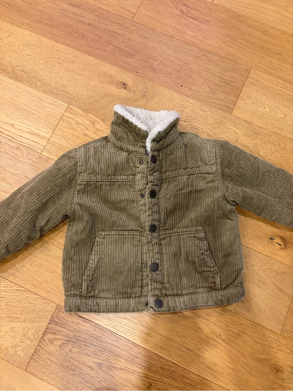 EUC Zara Kids Olive Corduroy Sherpa-Lined Jacket Reversible